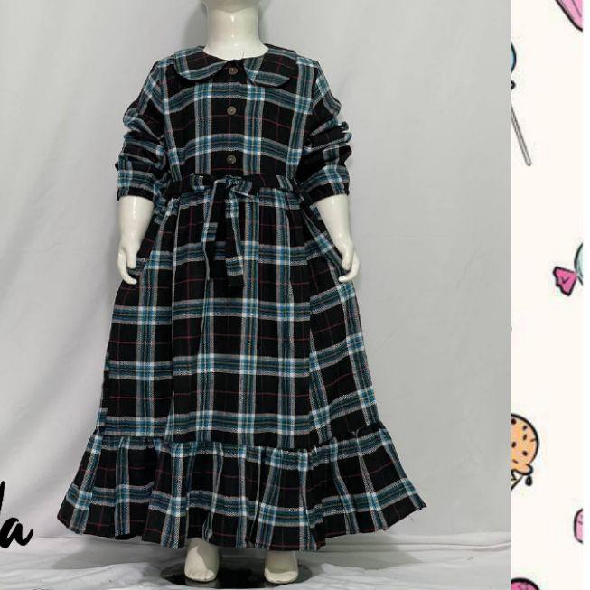 ♥ GAMIS ANAK MOTIF KOTAK KOTAK DRESS MUSLIM ANAK PEREMPUAN DENGAN MODEL KERAH ➮