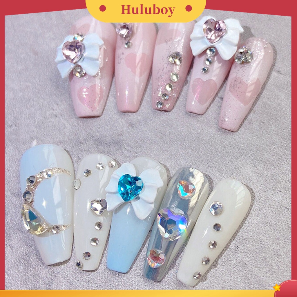 Huluboy Huluboy♡ 2pcs Charms Berlian Imitasi Bentuk Hati Pita Untuk Aksesoris Nail Art