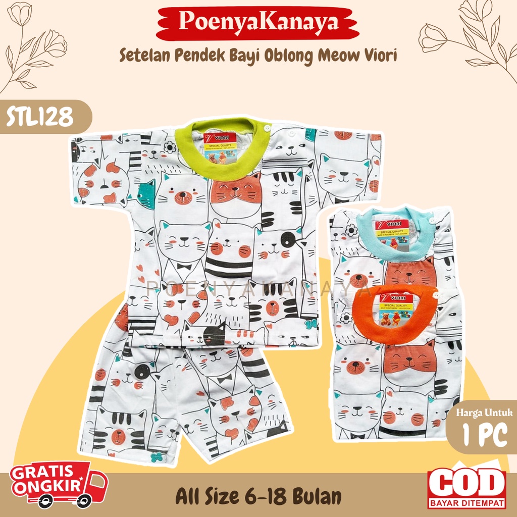 Setelan Baju Bayi Pendek OBLONG MEOW Viori 6-18 Bulan STL128