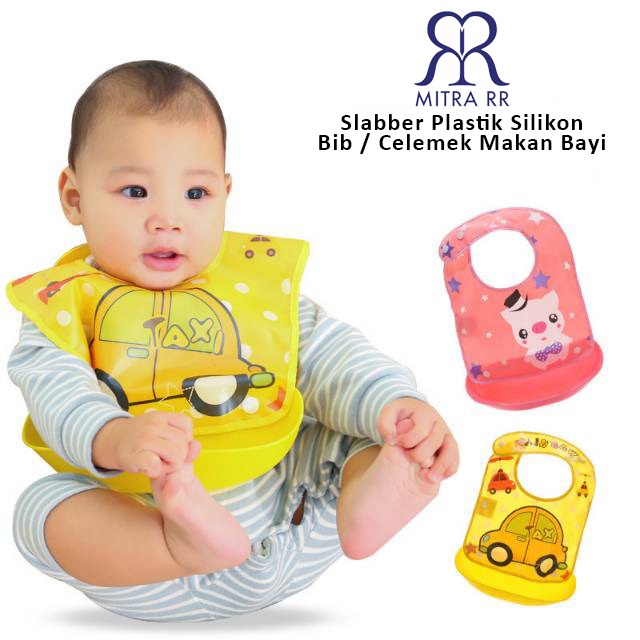 Bib Makan Bayi Slabber Silikon Plastik Waterproof / Celemek Makan Bayi Plastik Anti Air Dengan Tadah Makanan