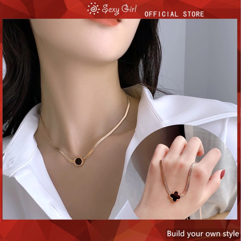 Kalung Choker Bahan TITANIUM Stainless Steel Warna Emas Gaya Korea Untuk Wanita