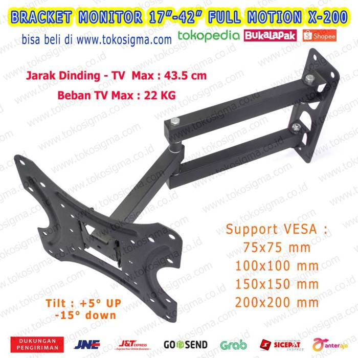 BRACKET FULL MOTION X200 TV CURVE FLAT LCD LED 17 24 32 33 34 37 42 IN