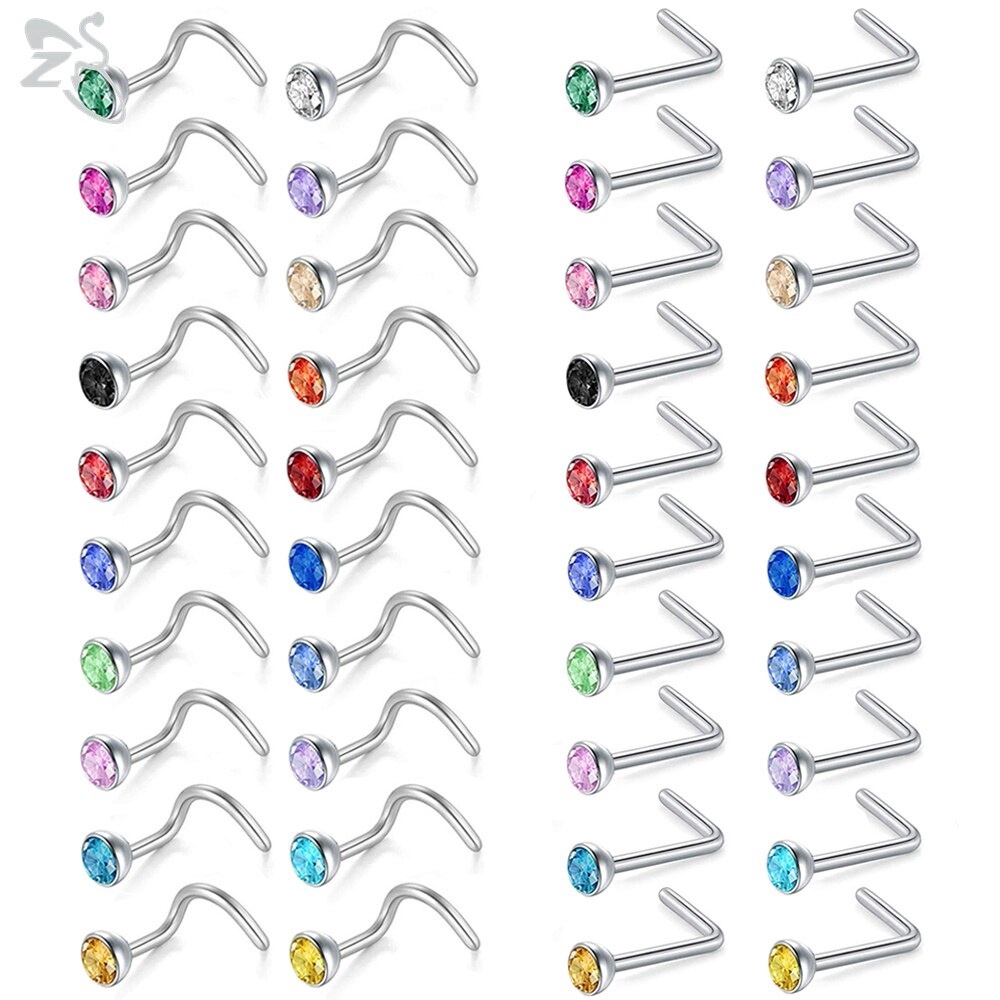 20pcs / Lot Cincin Tindik Hidung Bahan Stainless Steel Kristal Warna-Warni 20g