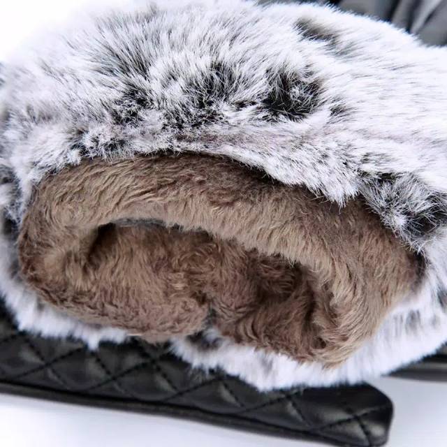 Winter Autumn Woman PU Leather with Faux Fur Gloves Sarung Tangan Wanita Musim Dingin Kulit PU