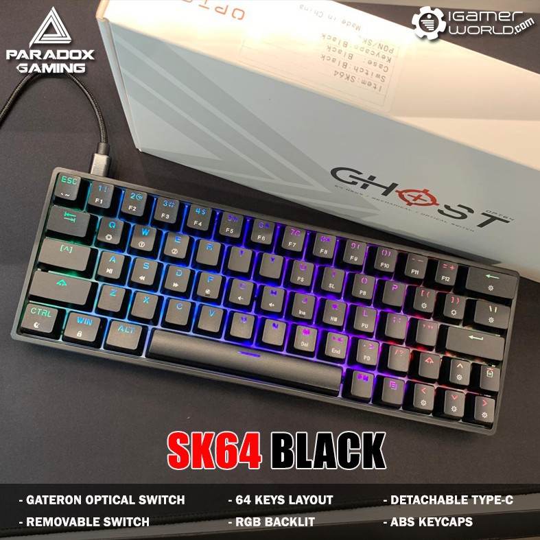 Paradox Gaming OPT64 / SK64 Black Optical Mechanical Gaming Keyboard