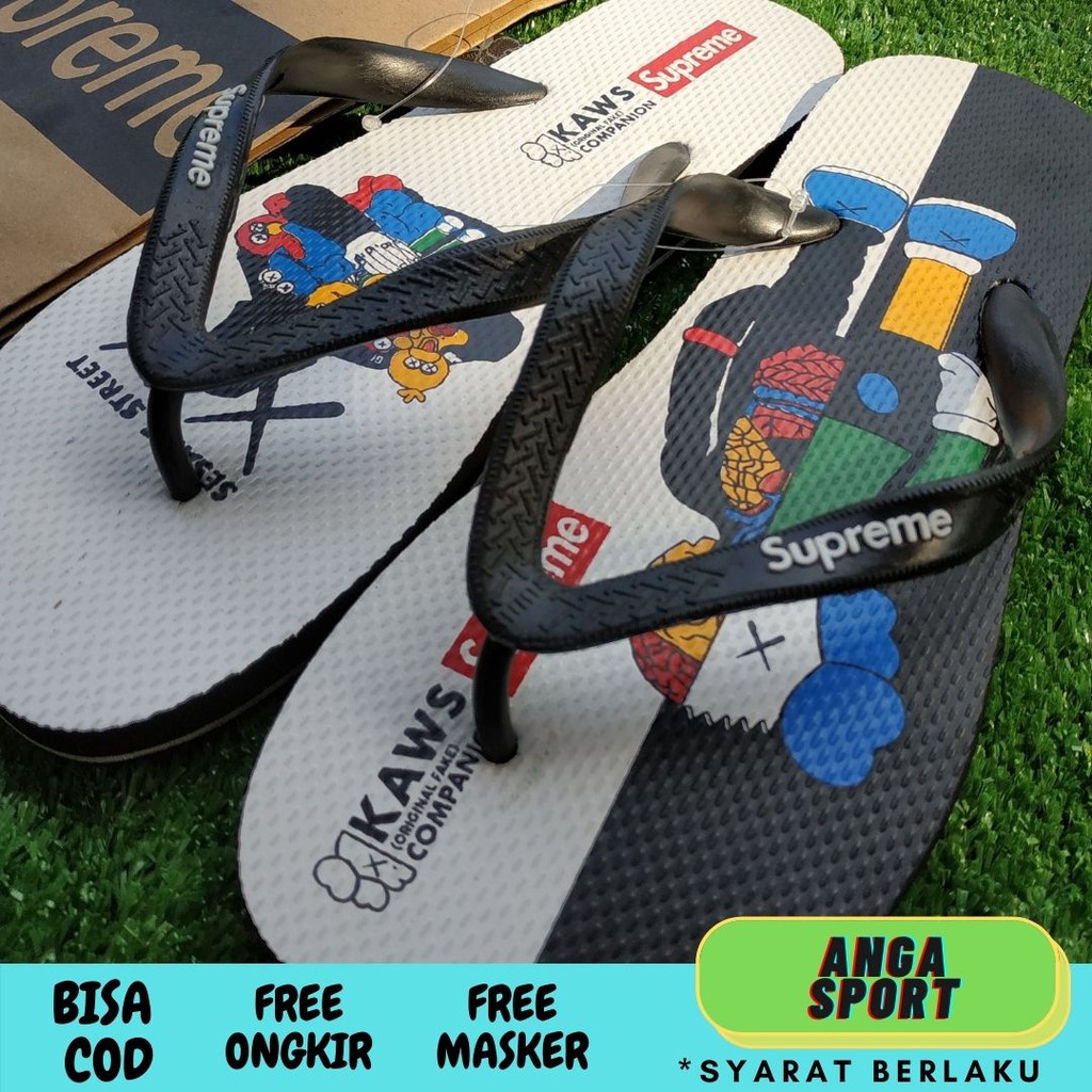 SANDAL JEPIT SUPREME KAWS PRIA / SANDAL DISTRO / SANDAL CASUAL PRIA / SANDAL RUMAH / SANDAL SURFING