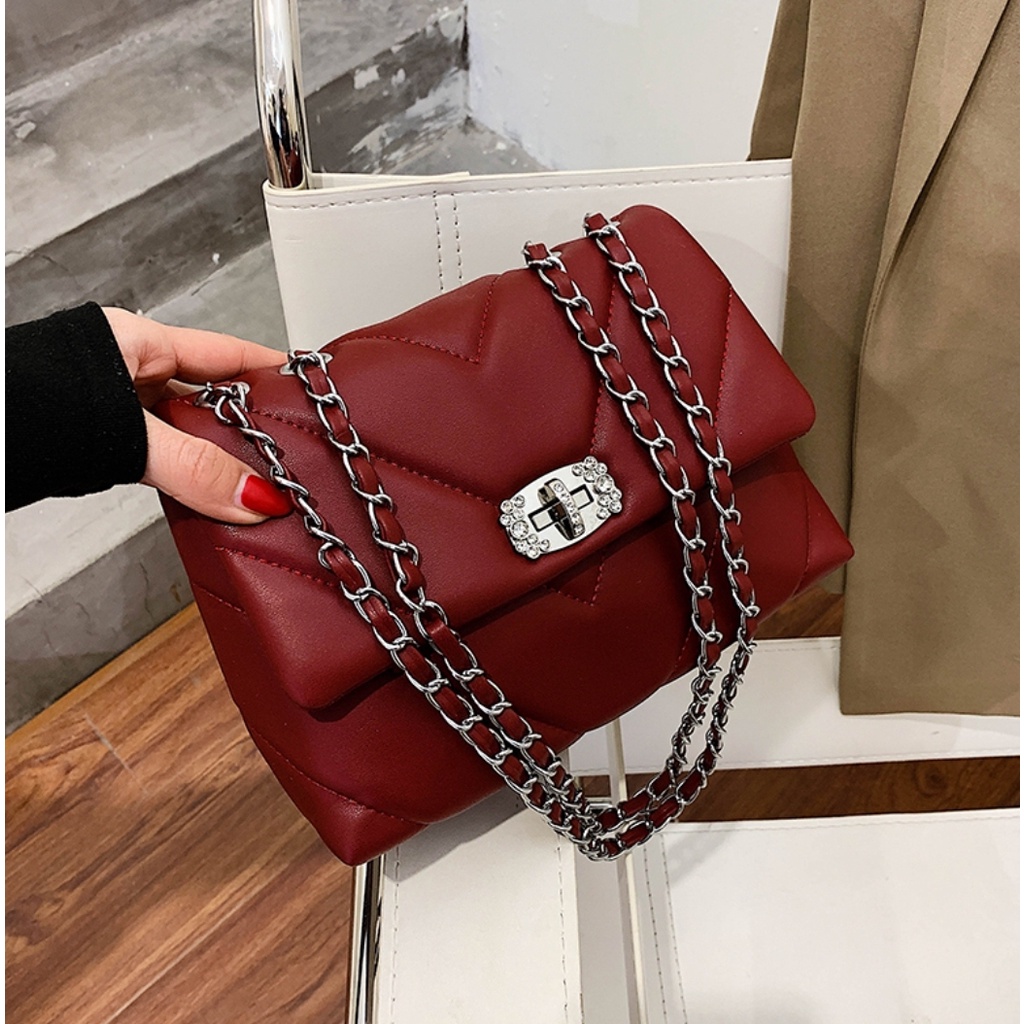 BJ31926 - BLACK/KHAKI/RED/WHITE - TAS SLEMPANG BAHU SHOULDERBAG PESTA TALI RANTAI WANITA FASHION IMPORT MODIS ELEGAN TERMURAH TERLARIS TERBARU BAGSTORE JAKARTA TAS BATAM LT1926 BQ3242