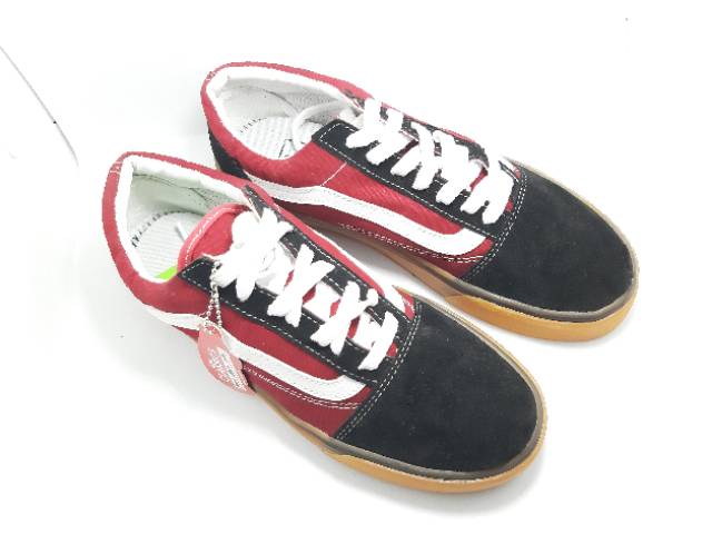 Sepatu pria &amp; wanita vans oldskool classic black red suede kanvas