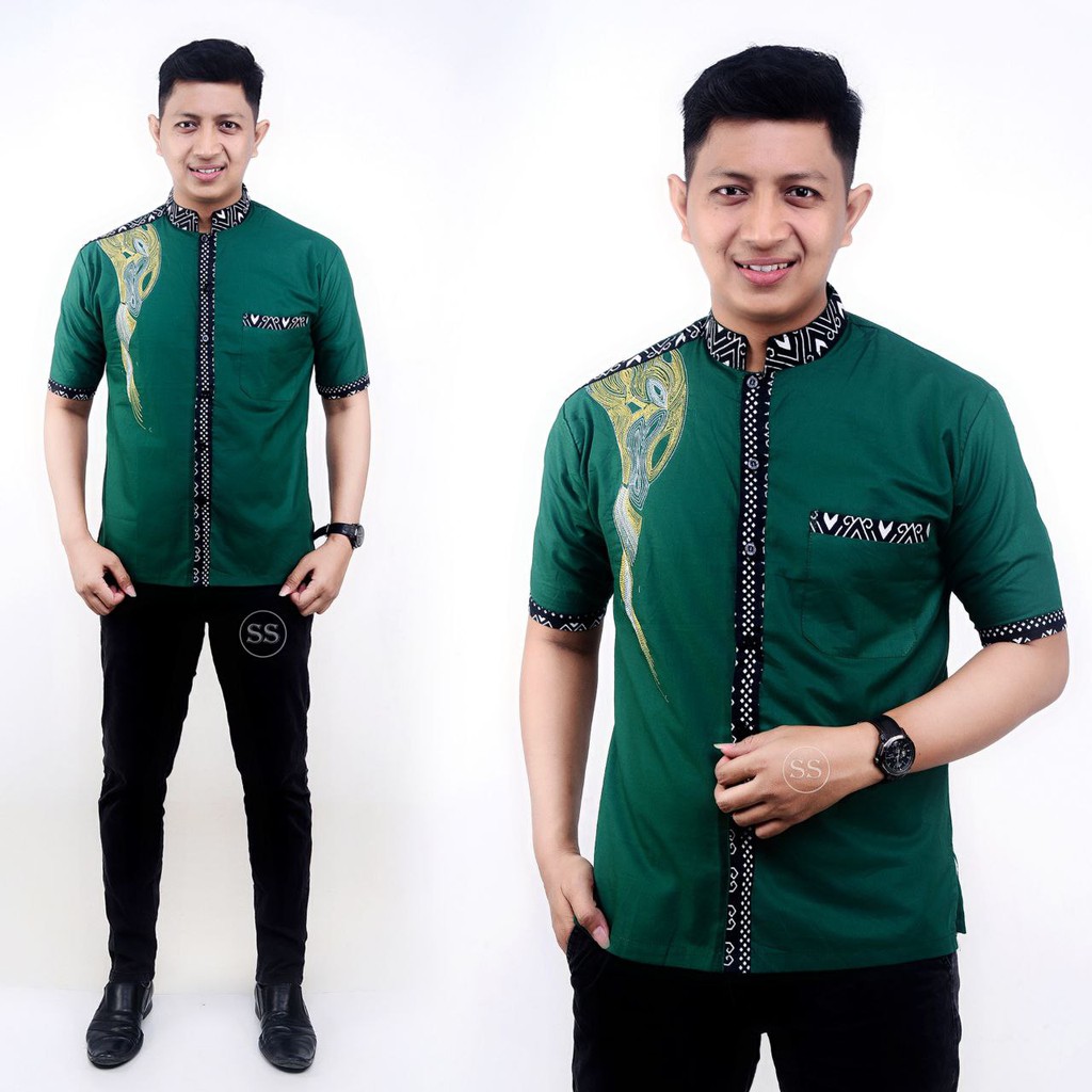 batik veldanava pekalongan baju koko atasan muslim pria warna hijau botol