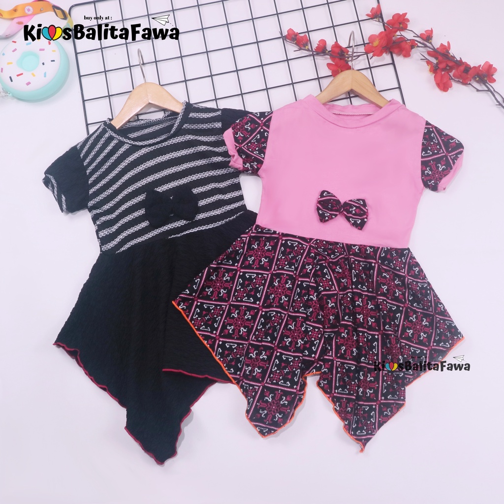 Dress Jennie 1-2 Tahun / Dres Anak Perempuan Lengan Pita Polos Branded Baju Pesta Pakaian Kado Th