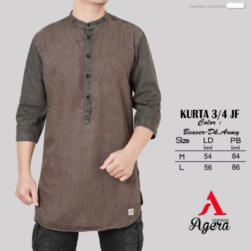 Baju kemeja kurta pria lengan pendek dan 3/4 kombinasi limited edition JF cotton denim agera