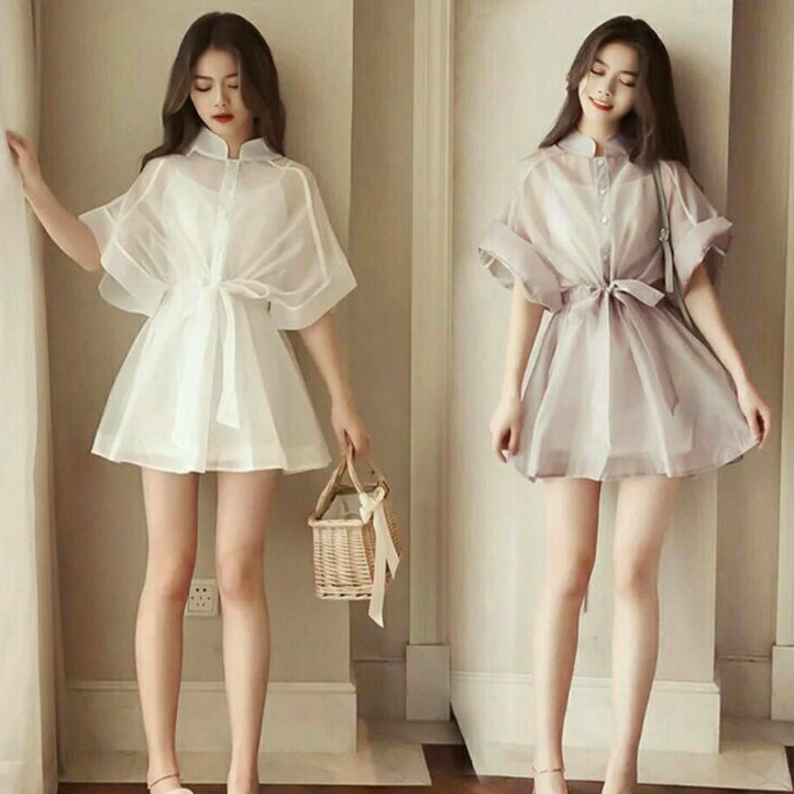 5863 Organza Baju mini dress pesta set inner wanita import baju dress pesta mini cewek Korean style 