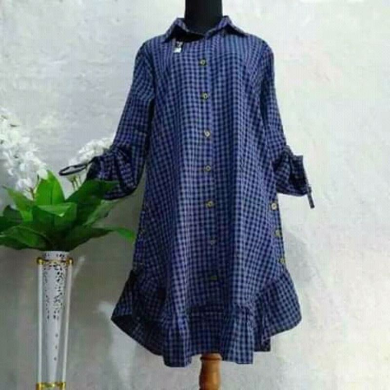 ATASAN TUNIK KEMEJA WANITA JUMBO TERBARU || TUNIK KOTAK WANITA || ATASAN KATUN TERBARU