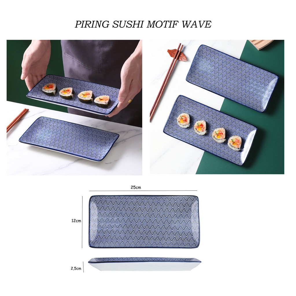 Piring Keramik Sushi Unik Bentuk Persegi Panjang/Motif Sushi Plate