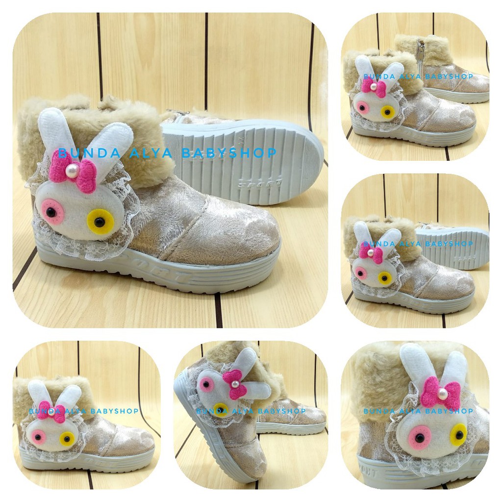 Sepatu Anak Perempuan Usia 1 - 4 Tahun GOLD Sepatu Anak Cewek Boots 1 - 4 Tahun Bulu Size 22 - 30 Alas Karet Anti Licin