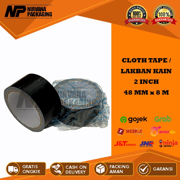 

LAKBAN KAIN / CLOTH TAPE HITAM 2 INCH - 48 MM X 8 METER FULL KUALITAS TERBAIK