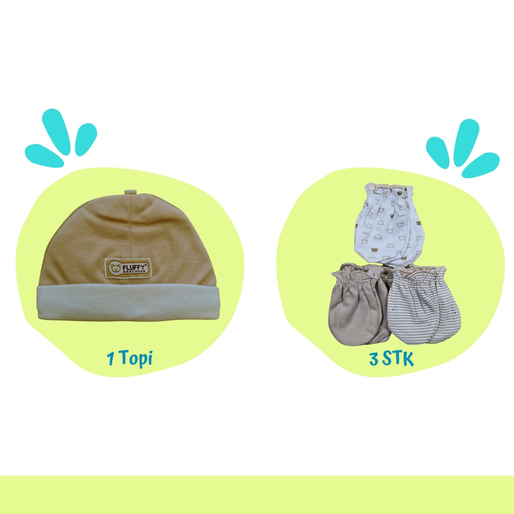 FLUFFY / LIBBY / VELVET (Khaki) Paket Baju Bayi Baru Lahir, Paket Murah Lengkap newborn,  stelan Size 0-3 &amp; Size S