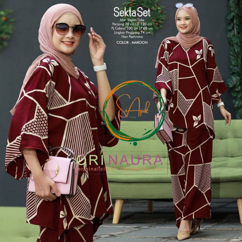 Daster Setelan CP Waka Motif Kotak Bunga /  waka Ori Naura Sekta Set Size Jumbo 130  / Oneset Wanita