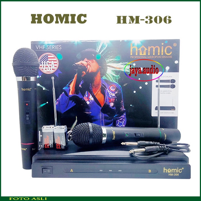 Microphone Double  Wireless HOMIC HM-306 Mik Tanpa Kabel Mic homic