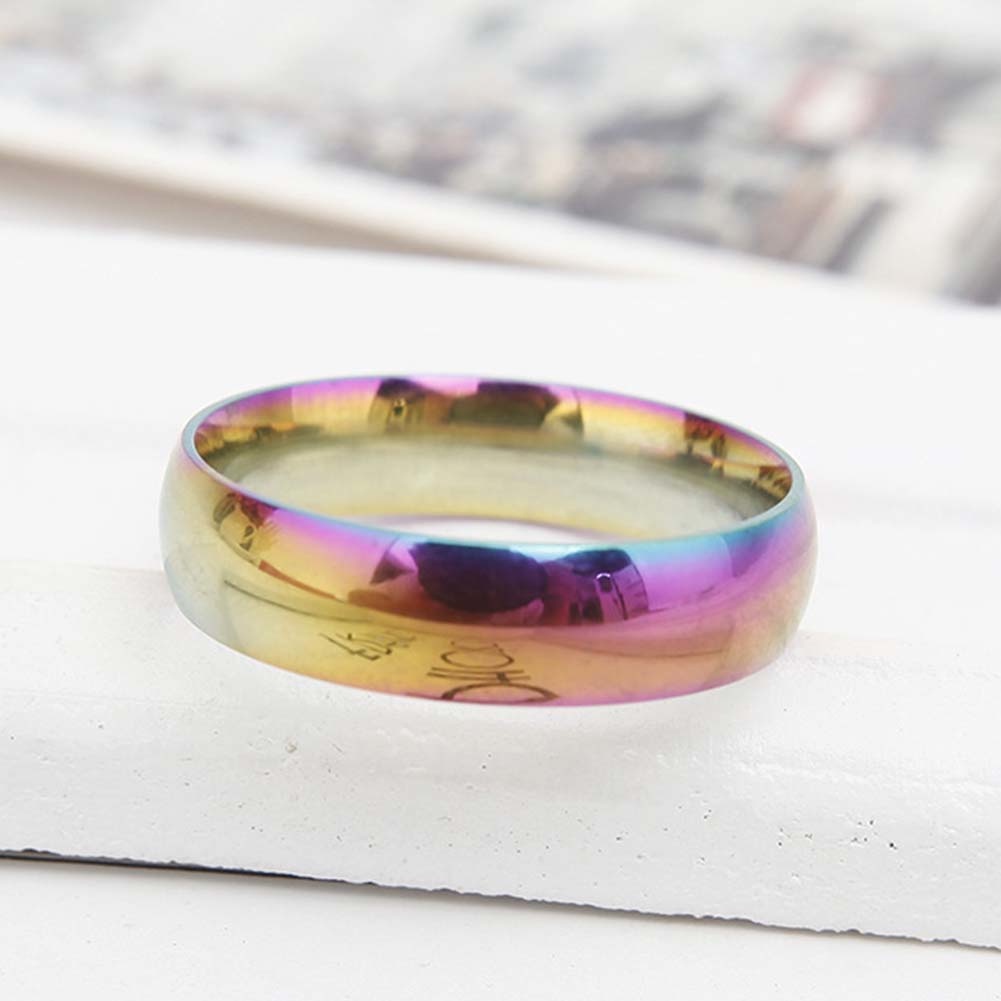 Hu Hu Hu Hu Hu Alat Bantu Pasang Kacamata♡ Cincin Pasangan Bahan Stainless Steel Warna Pelangi Untuk Hadiah Pernikahan