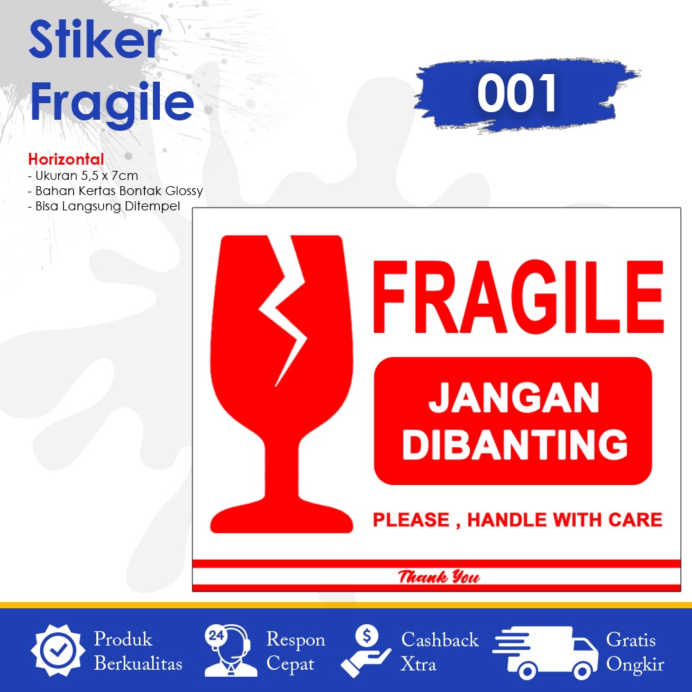 Stiker Fragile Stiker Pecah Belah Stiker Label Pengiriman Sticker Fragile Horizontal-3