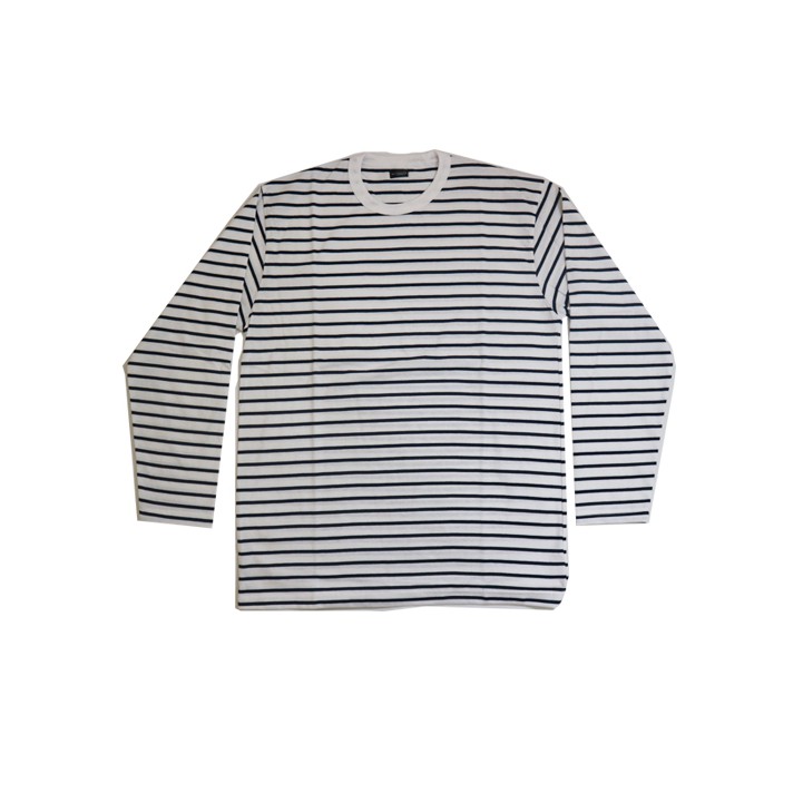 Kaos Stripe Pria / Wanita PolosPutih belang Navy Lengan Panjang