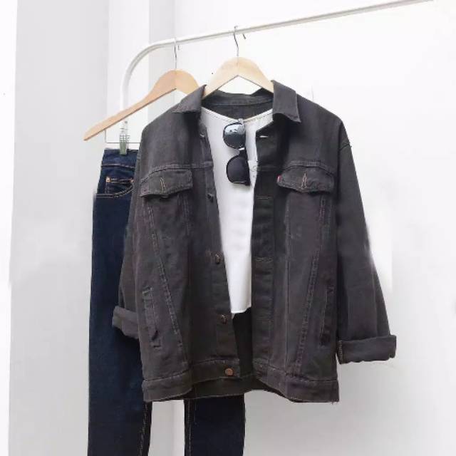 Jaket Jeans Pria Abu abu