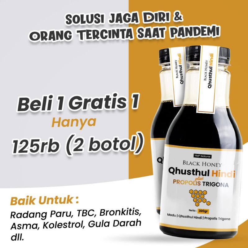 Black Honey Qhusthul Hindi plus Propolis Trigona Madu Hitam Qusthul Hindi Herbal Paru Aman dan Halal