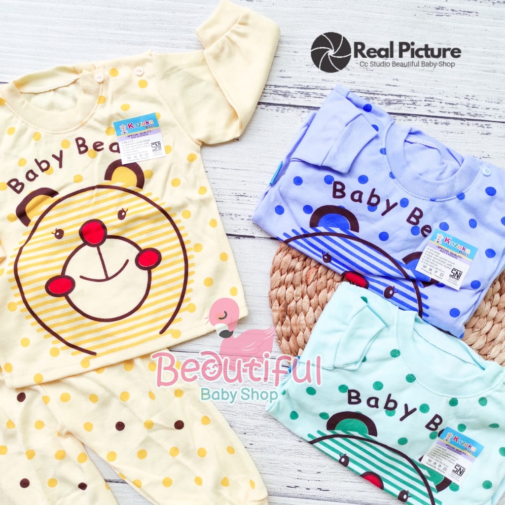 Setelan Baju Bayi Lengan Panjang Celana Panjang SNI 3-12 Bulan Motif Bear / Setelan Piyama Bayi Kazuka / Baju Bayi Panjang / Baju Tidur Bayi / Baby.ou_