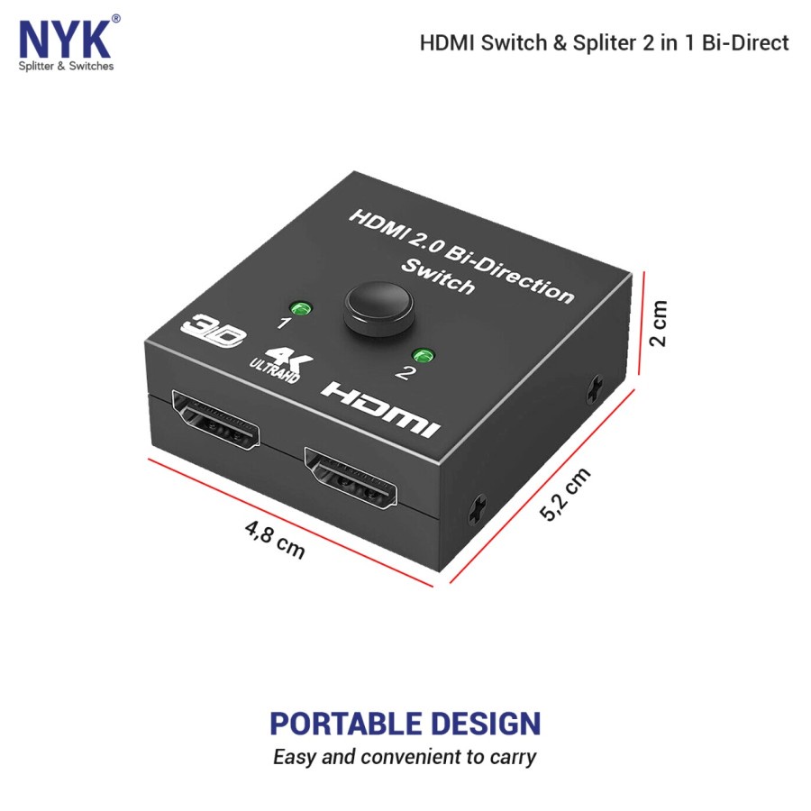 NYK HDMI Switch &amp; Splitter 2 in 1 Bi-Direct 2 Port