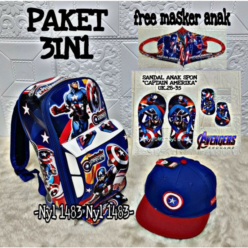 Ransel Mobil Tas anak paud/TK Paket 3in1 C.america