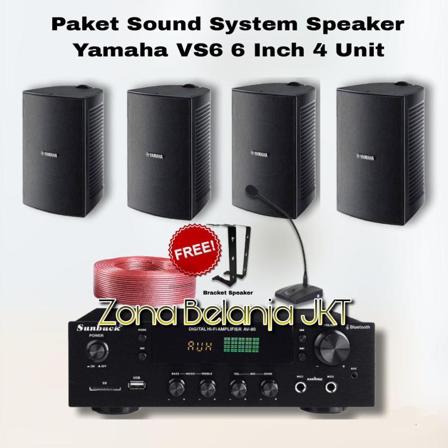 PAKET SOUND SPEAKER YAMAHA VS6 6 INCH SPEAKER CAFE KLINIK PANGGILAN  4 SPEAKER AMPLIFIER USB BLUETOOTH MIC MEJA PANGGILAN ( YM-2 )