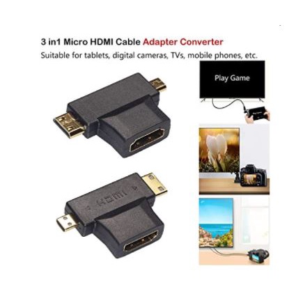 Connector Mini Micro hdmi male to hdmi female 1440p gold T-shape 3in1 - Konektor Gender hdtv 3 in 1