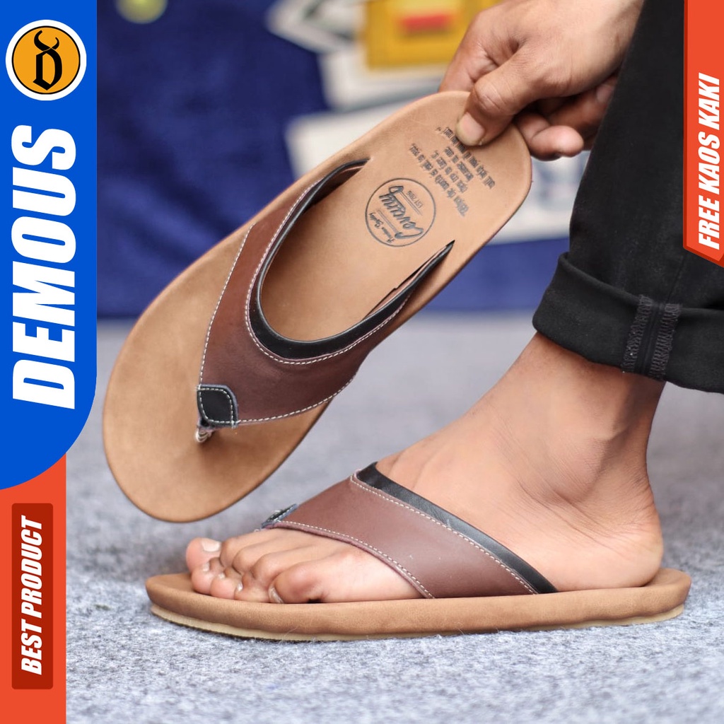 DEMOUS LIGHT Sandal Sendal Jepit Kulit Terbaru Kekinian