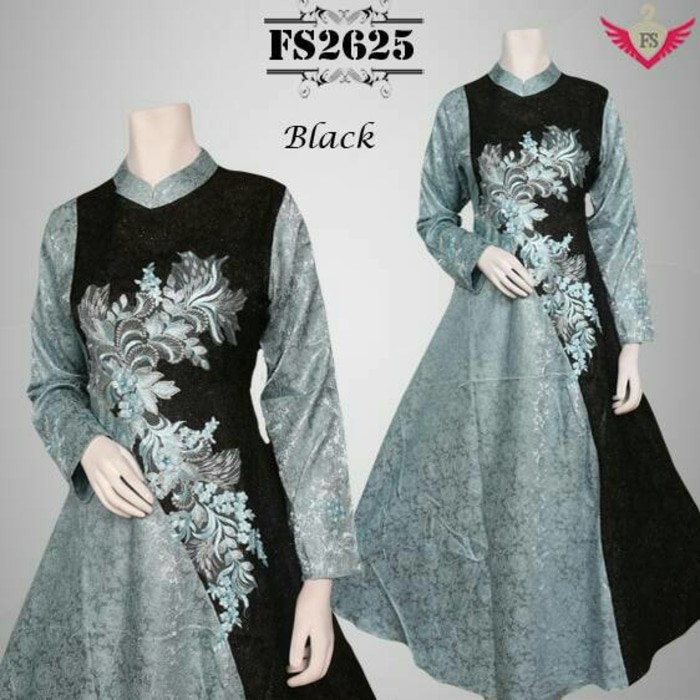 Gamis 2 tone mewah satin bordir