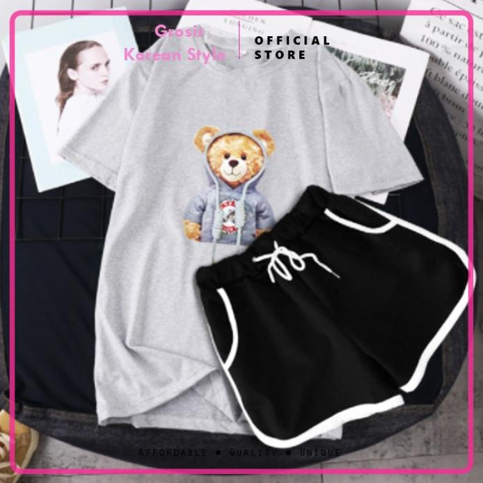 Baju Wanita Setelan Celana Pendek Santai Basic Setcel Olga Oversize TerlarisR28C