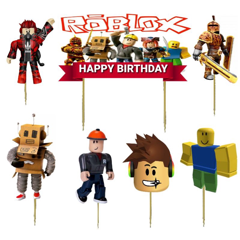 Topper Cake/Cupcake Tambah Nama, Hiasan Kue Ulang Tahun, Motif Roblox