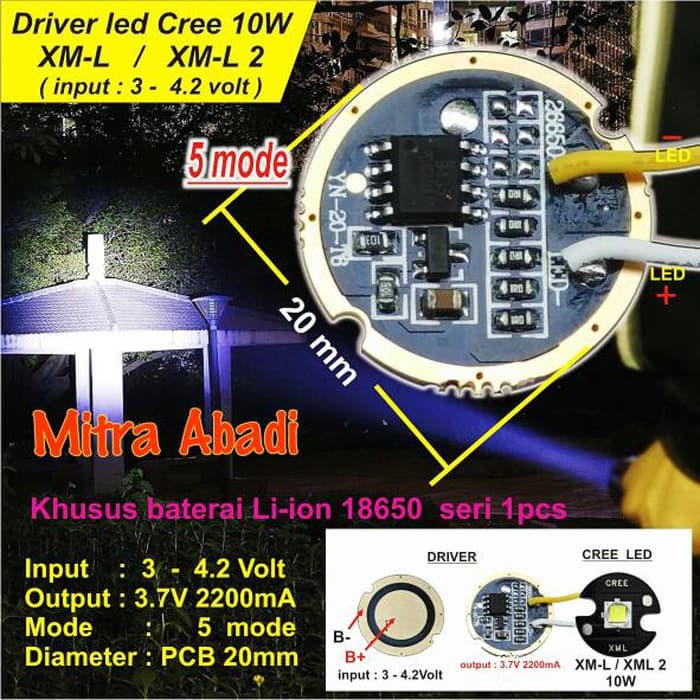 LED Driver CREE 10 Watt XML/XM-L2 2200 mA Diameter 20 mm Tanpa Casing