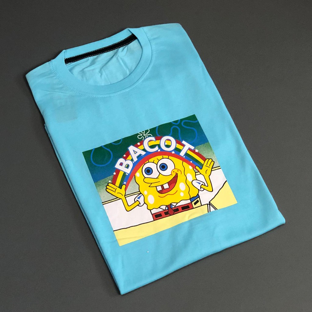 Kaos Baju Spongebob Bacot Pelangi Meme Lucu Cotton Combed Pria