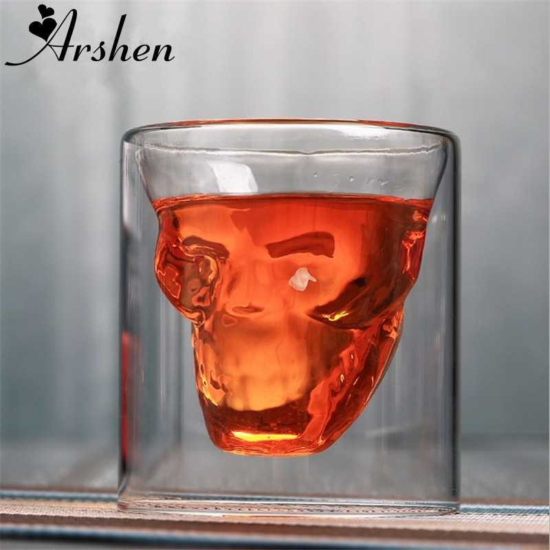 Gelas Mug Cangkir Wine Whiskey Double Wall Glass Scull Tengkotak 150ml