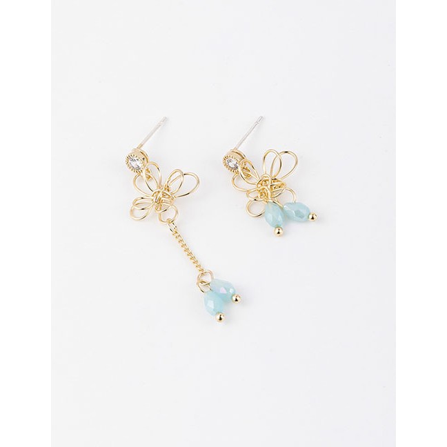 LRC Anting Tusuk Fashion Blue Asymmetric Bow Dripping Tassel Earrings D98399