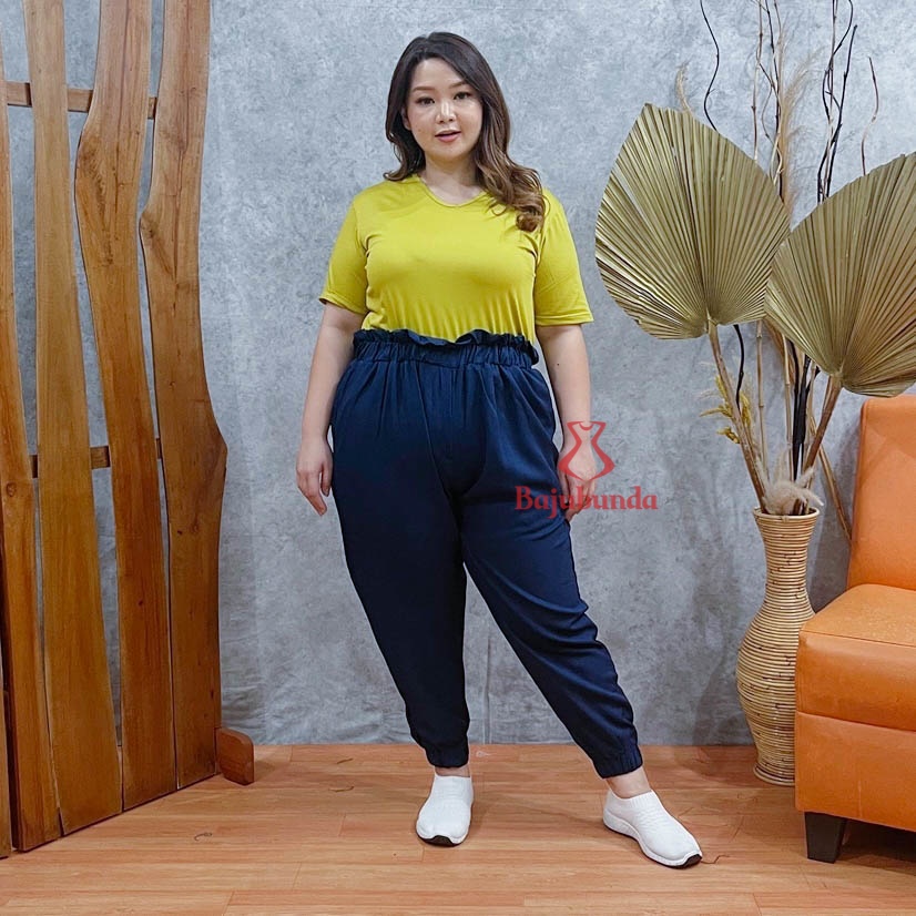 High Waist Jogger Pants Jumbo Wanita / Celana Panjang Big Size Polos / HIGH JOGGER