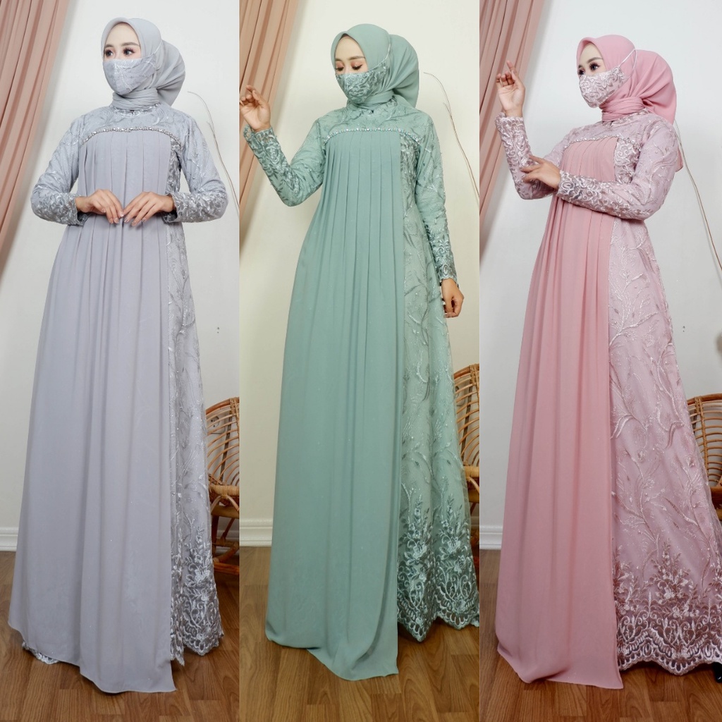 GAMIS TULLE MUSLIM WANITA / DRESS TILLE TASYA MOCCA DAN WARNA LAIN