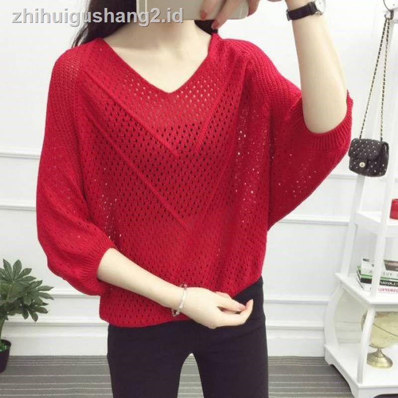 Sweater Rajut Wanita Dengan Model Hollow Out Dan Kerah V Neck Untuk Musim Panas Shopee Indonesia