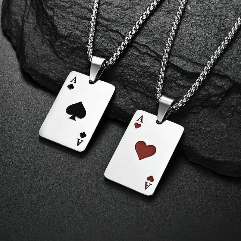 Kalung Liontin Kartu Poker Ace of Hearts Bahan Stainless Steel Untuk Pria Dan Wanita