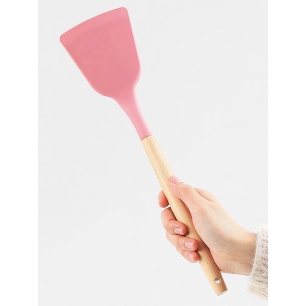 (VCM) spatula silicone color wooden handle / sutil silikon gagang kayu tahan panas / sodet alat masak