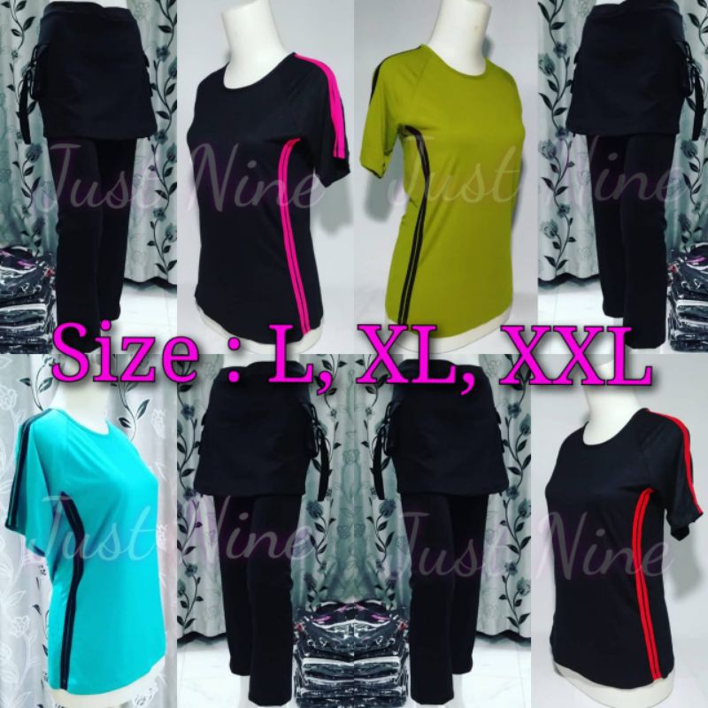 setelan senam celana rok kantong & baju senam pendek / baju senam / celana senam / celana rok cargo