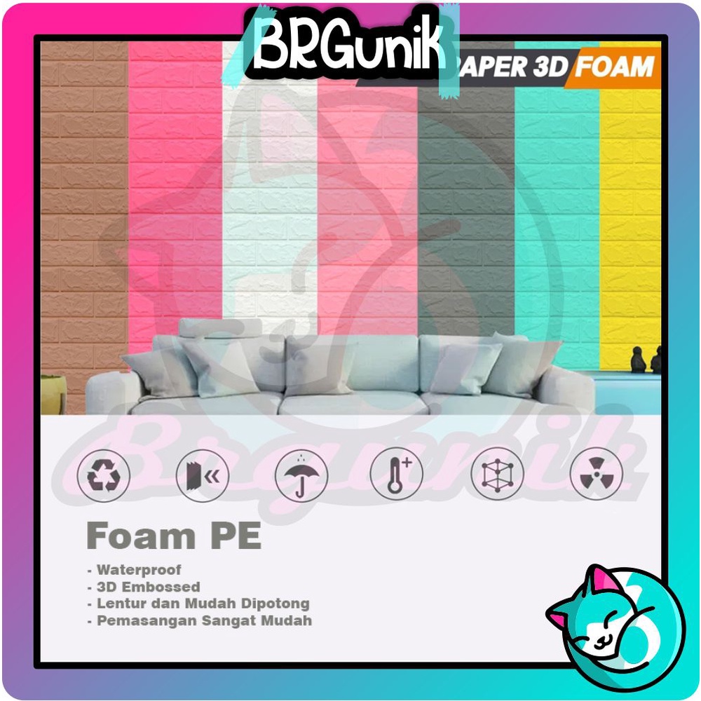 BRGUNIK Wallpaper Dinding Foam 3D Kecil Motif Batu Bata / Walpaper Stiker Dinding Dekorasi Kamar R535