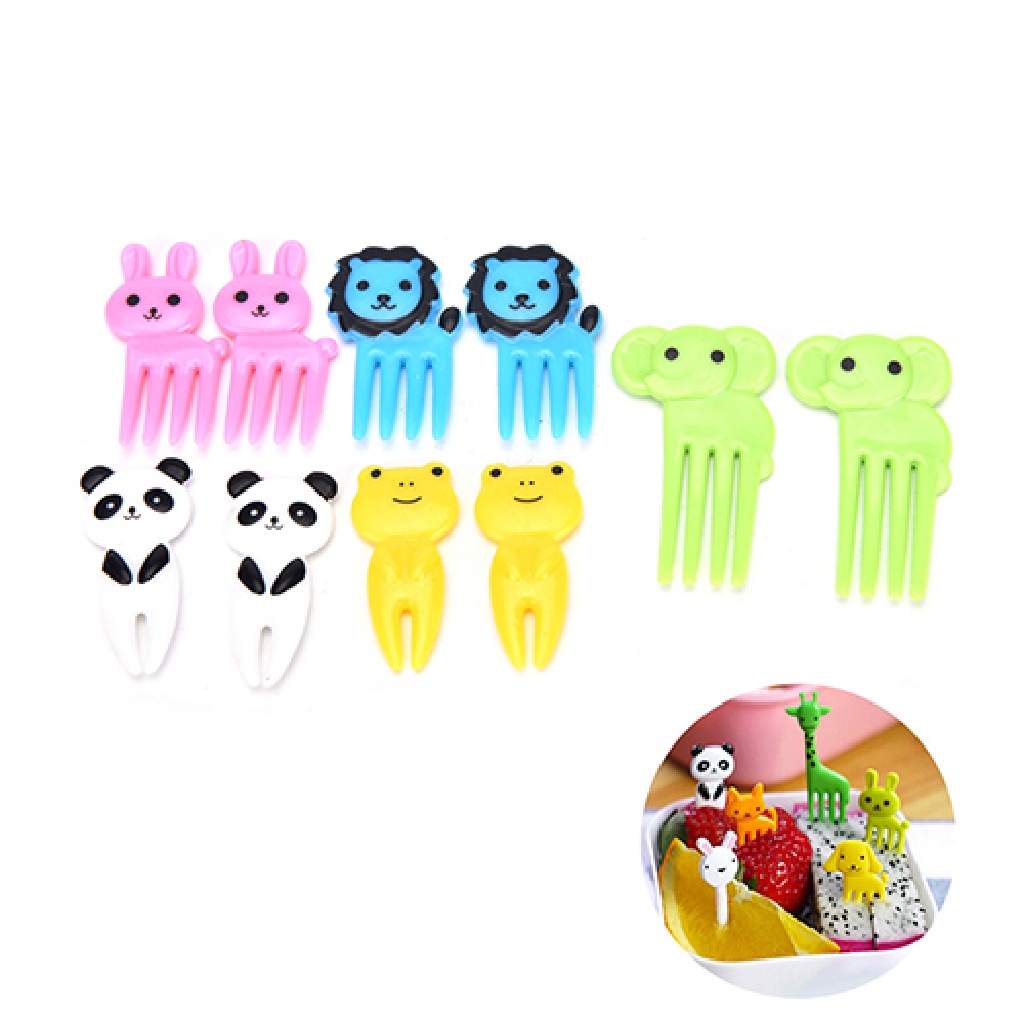 # Alat Rumah Tangga # 10pcs Garpu Buah Desain Kartun Hewan Peternakan Bahan resin Untuk Anak
