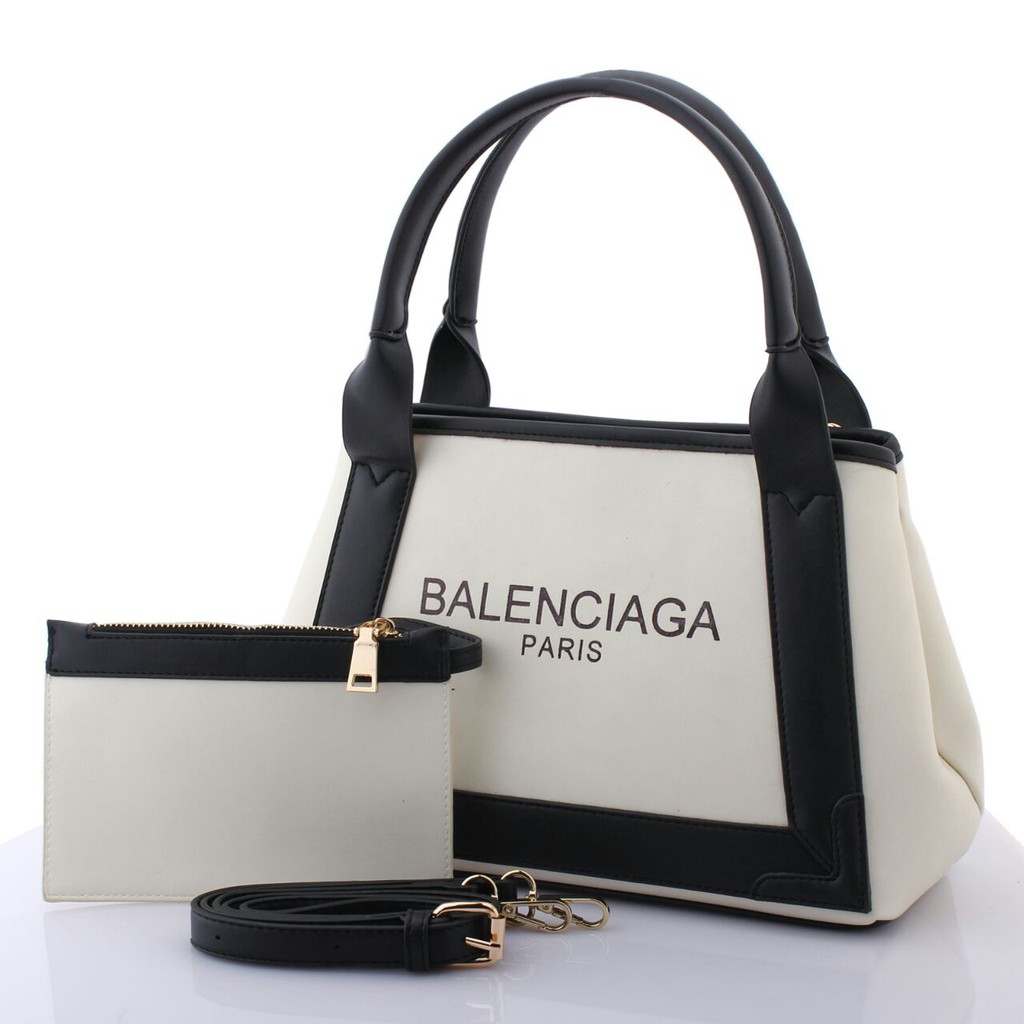 Balenciaga Cabas Tote Medium BlackWhite Calfskin Leather Y202#SPSS3